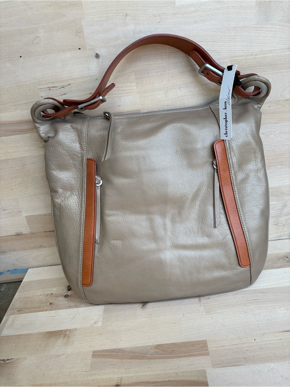 Christopher Kane Taupe Leather Shoulder Bag with Tan Accents